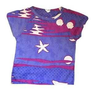 SALE VTG 70s Alan Austin Colorful Beach Graphic Silk Top Made in Italy 44/US 8